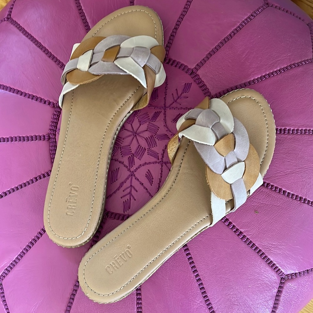 Very gently worn Crevo leather slides